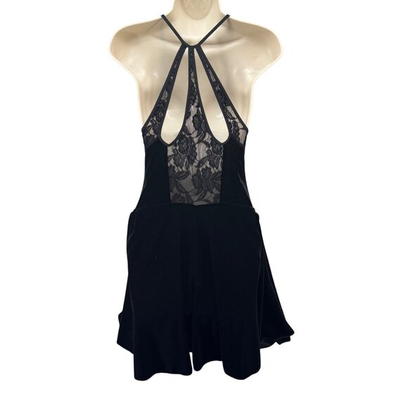 Free People Night Shade Velvet Mini Dress Black Sleeveless Strappy Halter Size S - Picture 2 of 16